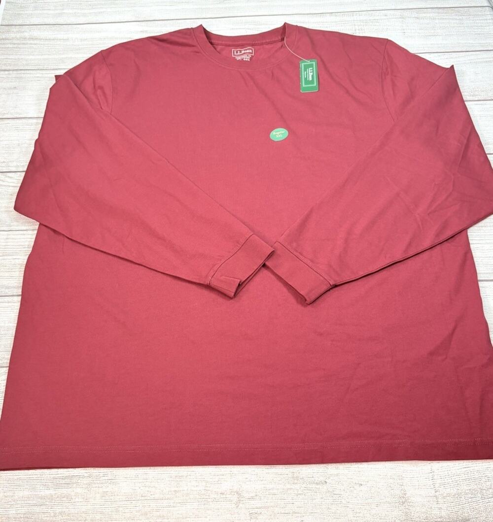 L.L.Bean Men’s Traditional Fit Crew Neck Long Sleeve T-Shirt Maroon Size XXL